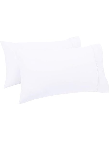 Amazon Basics Paquete de 2 Fundas de Almohada de satén de algodón de 400 Hilos, 50 x 80 cm, Color Blanco