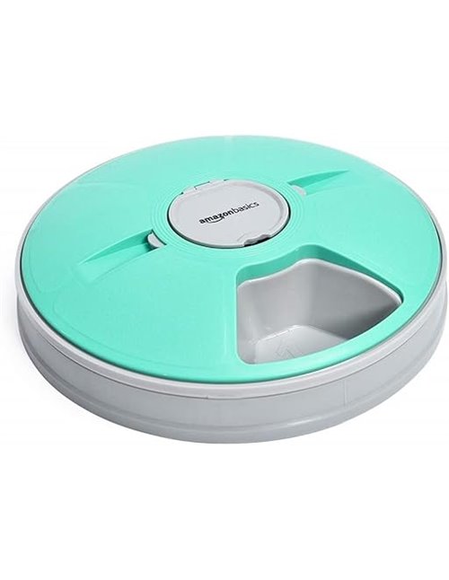 Amazon Basics Automatic Electronic Pet Feeder with Timer, 6 Servings, Turquoise, 30 x 50 x 5 cm (Pack of 1)