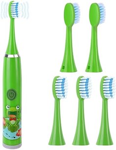 Pwsap Kids Electric Toothbrush, Sonic Toothbrush for Kids, 3-12 Years Old and 5 Brush Heads, for Boys and Girls, Frog Pattern