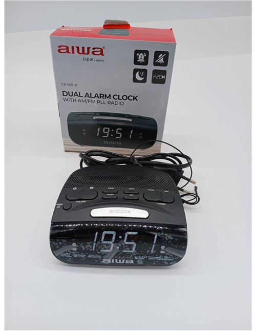 Aiwa CR-15: Radio Reloj Despertador, Pequeño, con función Snooze & Sleep, Despertador por Radio o Alarma