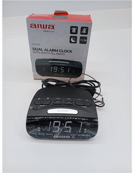 Aiwa CR-15: Radio Reloj Despertador, Pequeño, con función Snooze & Sleep, Despertador por Radio o Alarma