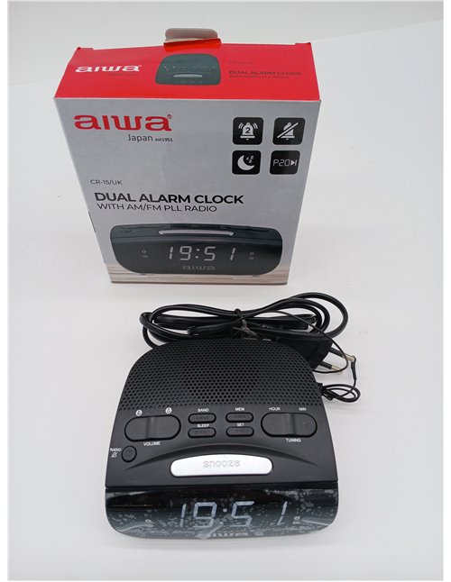 Aiwa CR-15: Radio Reloj Despertador, Pequeño, con función Snooze & Sleep, Despertador por Radio o Alarma