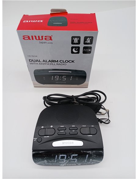 Aiwa CR-15: Radio Reloj Despertador, Pequeño, con función Snooze & Sleep, Despertador por Radio o Alarma
