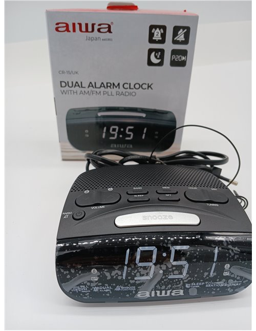 Aiwa CR-15: Radio Reloj Despertador, Pequeño, con función Snooze & Sleep, Despertador por Radio o Alarma