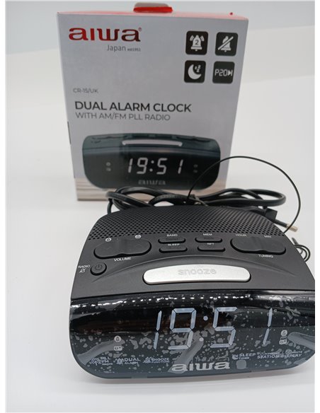 Aiwa CR-15: Radio Reloj Despertador, Pequeño, con función Snooze & Sleep, Despertador por Radio o Alarma