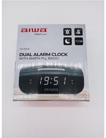 Aiwa CR-15: Radio Reloj Despertador, Pequeño, con función Snooze & Sleep, Despertador por Radio o Alarma
