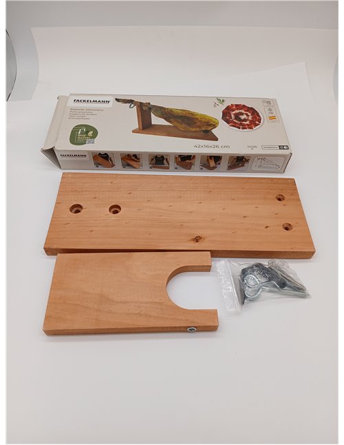 Fackelmann Ham Stand, Pine Wood with Threaded Inserted for Durability, Double Hole for Adjusting Large and Small Hams, Made in S