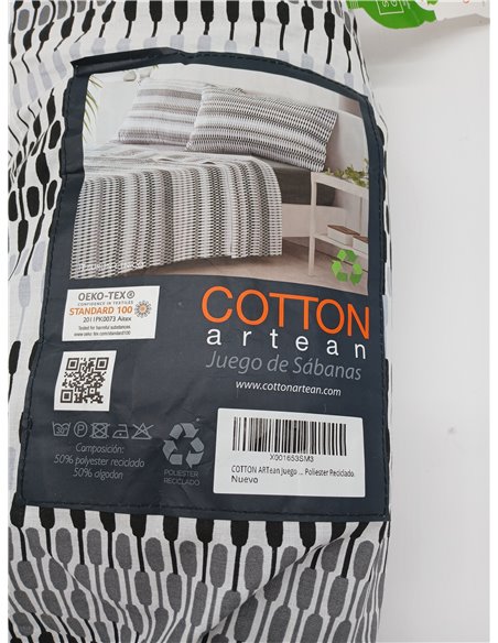 COTTON ARTean Juego de sábanasEco Friendly Poliester Reciclado ICHURUN 180x190/200. 50% ALGODÓN-50% Poliester Reciclado.