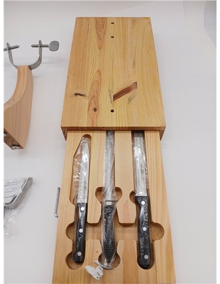 Fackelmann Soporte Jamonero con Cajón Extraíble con Cuchillo Jamonero, Chaira y Cuchillo Mondador, de diseño fresco, Madera de P