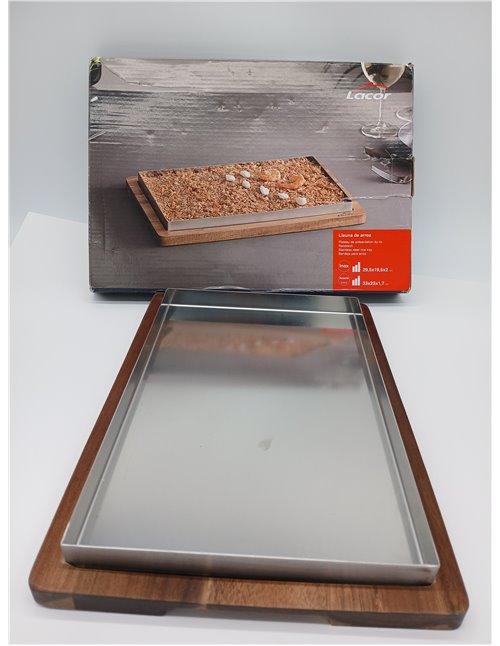 Lacor - 60830 - Llauna de Arroz, 33 x 23 cm, Bandeja de Acero Inoxidable, Base de Madera de Acacia, Ideal para Arroces, Guisos y
