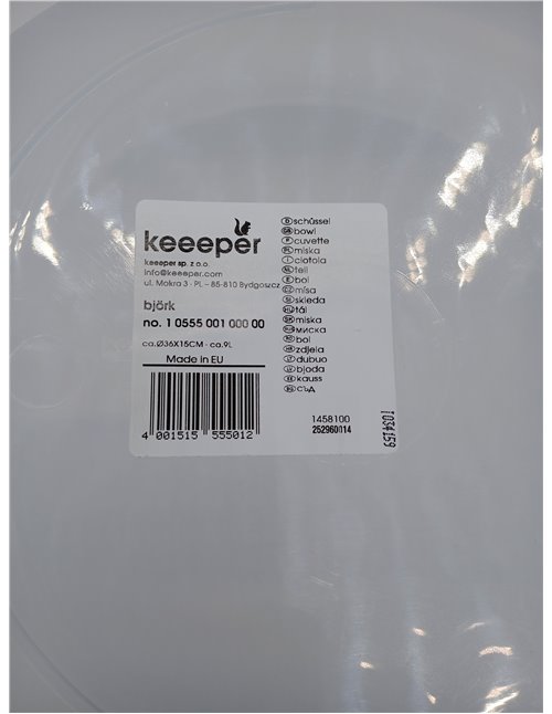 keeeper Bol Universal con Boquilla, Redondo, 9 l, Ø 36 cm, Björk, Transparente