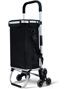 VOUNOT® Carrito Compra Plegable de Aluminio, Carro de la Compra 6 Ruedas con Bolsa Impermeable Desmontable, 58L, Negro