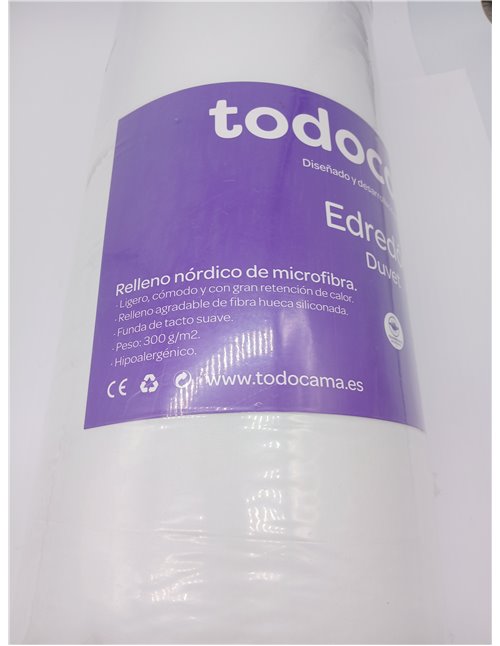 Todocama - Edredón/Relleno nórdico de Fibra antiácaros, otoño-Invierno, 300gr/m², Color Blanco (Todas Las Medidas Disponibles). 