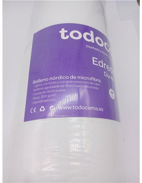 Todocama - Edredón/Relleno nórdico de Fibra antiácaros, otoño-Invierno, 300gr/m², Color Blanco (Todas Las Medidas Disponibles). 