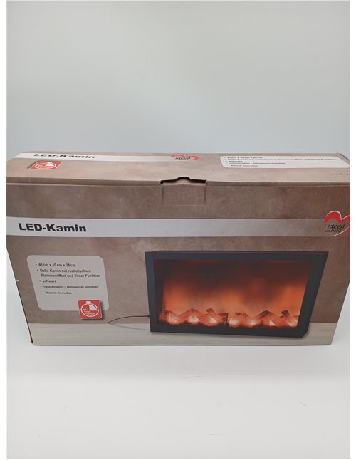 Ideen mit Herz Chimenea LED, eléctrica, sin calefacción, efecto de fuego realista, 41 x 10 x 25 cm, con función temporizador (6 