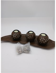 Relaxdays Set Portavelas con Bandeja y Piedras Decorativas, 50,5 cm de Largo, 3 Velitas, Decoración de Mesa, Marrón 2