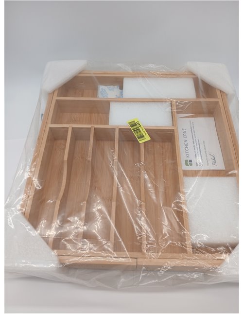KitchenEdge Premium Cutlery and Utensil Organizer for Kitchen Drawers, Expandable to 28" Wide, 10 Compartments, 100% Bamboo