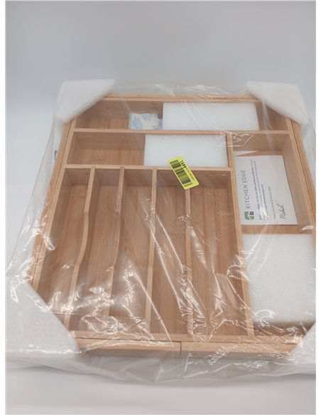 KitchenEdge Premium Cutlery and Utensil Organizer for Kitchen Drawers, Expandable to 28" Wide, 10 Compartments, 100% Bamboo