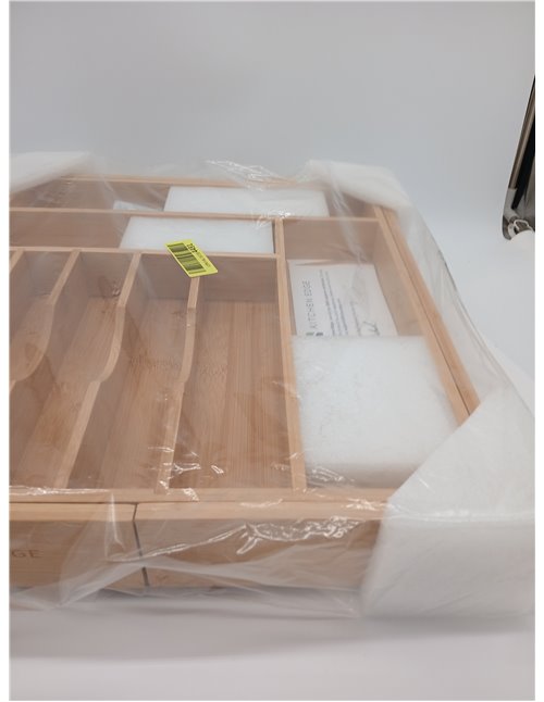 KitchenEdge Premium Cutlery and Utensil Organizer for Kitchen Drawers, Expandable to 28" Wide, 10 Compartments, 100% Bamboo