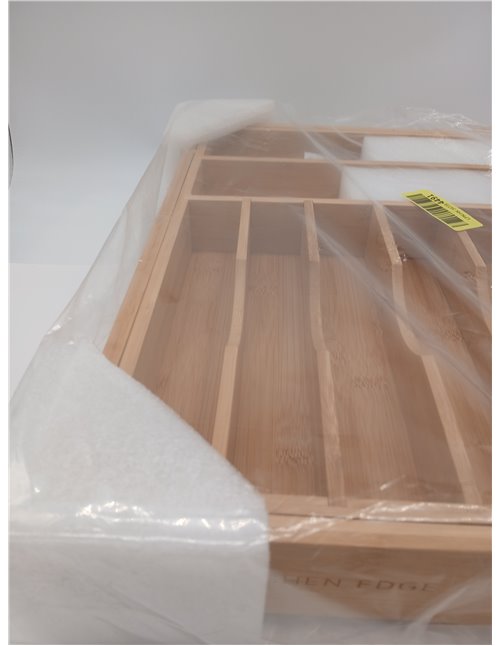 KitchenEdge Premium Cutlery and Utensil Organizer for Kitchen Drawers, Expandable to 28" Wide, 10 Compartments, 100% Bamboo