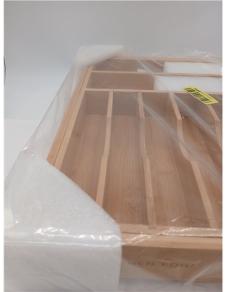 KitchenEdge Premium Cutlery and Utensil Organizer for Kitchen Drawers, Expandable to 28" Wide, 10 Compartments, 100% Bamboo