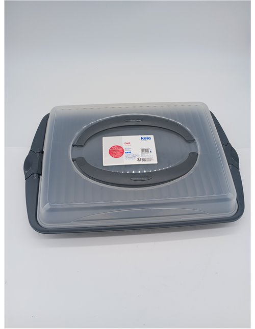 kela Caja rectangular para transportar aperitivos y pasteles 45 x 30 x 9 cm DELI, caja de plástico con asas, para pasteles, magd