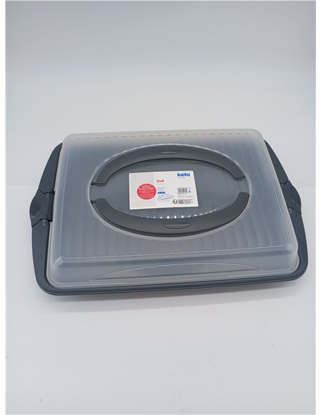 kela Caja rectangular para transportar aperitivos y pasteles 45 x 30 x 9 cm DELI, caja de plástico con asas, para pasteles, magd