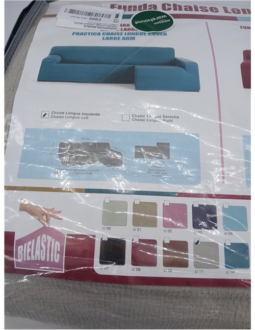 Eysa Funda de sofá bielástica para Chaise Longue con el Brazo Largo Lado Izquierdo Vista Frontal Color Lino diseño Harlem