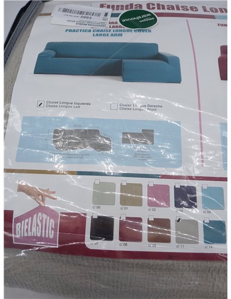 Eysa Funda de sofá bielástica para Chaise Longue con el Brazo Largo Lado Izquierdo Vista Frontal Color Lino diseño Harlem