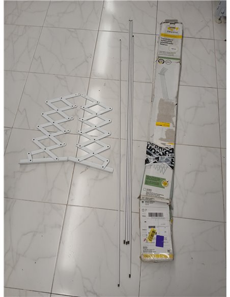 Sauvic 89808 - Tendedero E x tensible plastificado 150 cm, Color Blanco, 150 x 78 x 26,5 cm