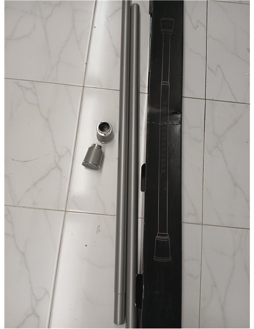 MEISENGERG Barra Cortina Extensible 270-320 cm, Gris - Barra Ducha Ajustable, Sin Taladro, Tensión Telescópica para Dormitorio, 