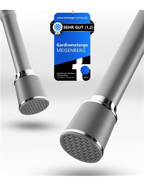 MEISENGERG Barra Cortina Extensible 270-320 cm, Gris - Barra Ducha Ajustable, Sin Taladro, Tensión Telescópica para Dormitorio, 