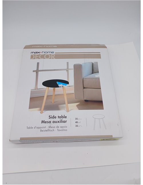 AKTIVE MAX Home Side Table 35 x 40 cm, Maximum Weight 5 kg, Round, Coffee Tables, Black, Natural Effect Wood Legs, Modern Design