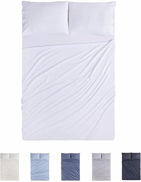 Todocama Juego de Sábanas de 4 Piezas - 4002 - Sábana Bajera Ajustable - Encimera - Dos Fundas de Almohada de 50x80cm (Cama 90x1
