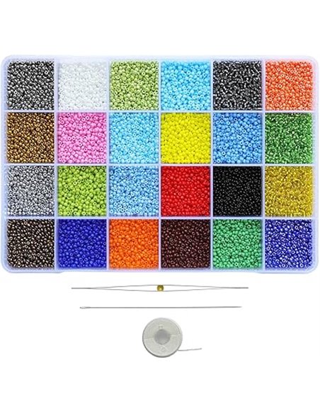 Bala&Fillic Tamaño 11/0, cuentas de cristal surtidas multicolores para hacer pulseras (aproximadamente 15600 piezas, 24 colores,