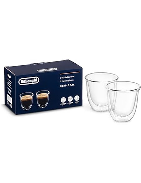 De'Longhi DLSC310 Double Walled Tempered Espresso Glass, 2-Piece Set of 2 (Pack of 1)