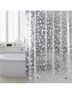 WELTRXE Anti-Mould Shower Curtain 92 x 180 cm EVA Waterproof with 6 Rings and Magnetic Bottom Weight, 0.15 mm Semi-Transparent B