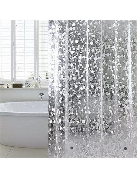 WELTRXE Anti-Mould Shower Curtain 92 x 180 cm EVA Waterproof with 6 Rings and Magnetic Bottom Weight, 0.15 mm Semi-Transparent B