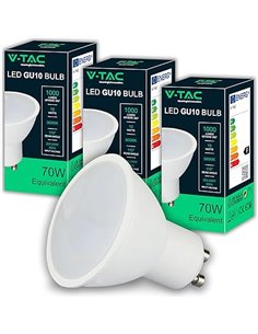 V-TAC 3x Bombillas LED GU10 - Alta Luminosidad 10W (Equivalente a 70W) - 1000 Lumen - Cubierta Satinada - Bombilla Máxima Eficie