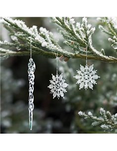 Naler 20 Copos de Nieve Navideños y 10 Carámbanos Plásticos Transparentes para Decoración de Árboles de Navidad