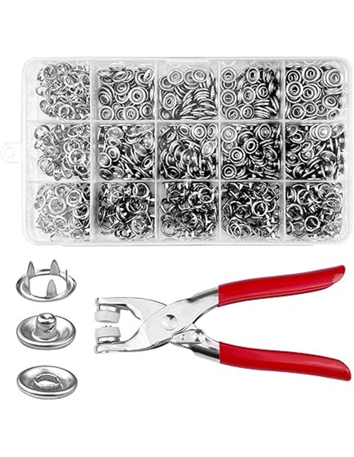 Chiluxendo 200 Sets Pistola Botones de Presion, 9.5mm Plata Corchetes de Presion Metalicos, Corchetes Costura, Snaps Metalicos, 