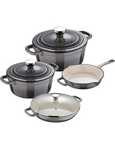 MasterPRO Unique|Batería de Cocina de 7 Piezas|Juego de Cocina 3 Cacerolas de 19, 27 y 30,5 cm con Tapas y 1 Sartén de 24,5cm|Hi
