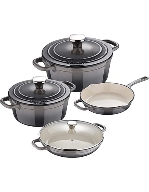 MasterPRO Unique|Batería de Cocina de 7 Piezas|Juego de Cocina 3 Cacerolas de 19, 27 y 30,5 cm con Tapas y 1 Sartén de 24,5cm|Hi