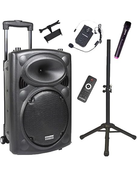 DYNASONIC Dynapro Altavoz Autoamplificado Potente 12"/700W, Altavoz Bluetooth Portátil 2 Micrófonos, Sistema PA, TWS, USB/SD y B