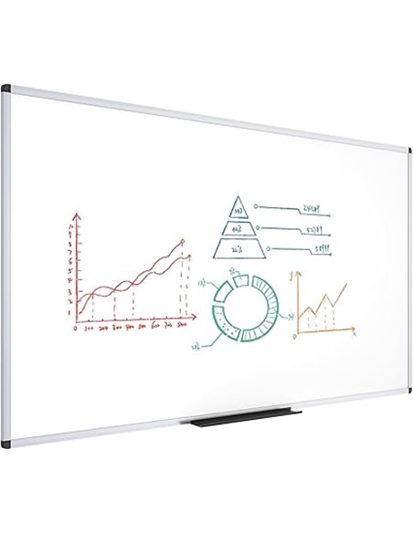 VIZ-PRO Pizarra blanca grande 180 x 120 cm, magnética con marco de aluminio, ideal para oficina, escuela y hogar