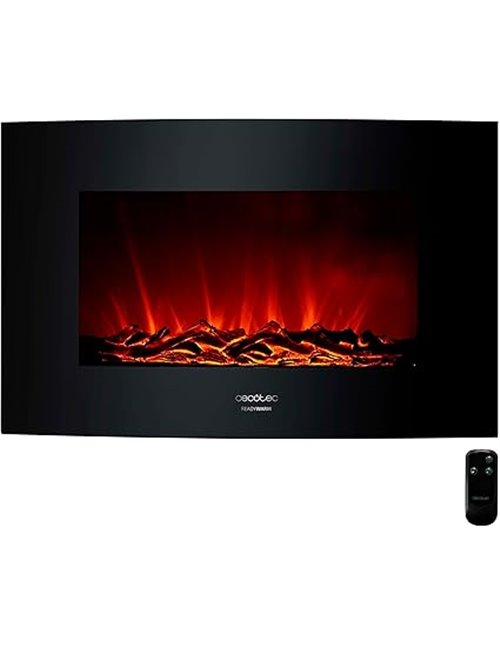 Cecotec Chimenea Eléctrica Decorativa 35” con Mando a Distancia Ready Warm 3510 Curved Flames. Máxima Potencia 2000W, 2 Intensid