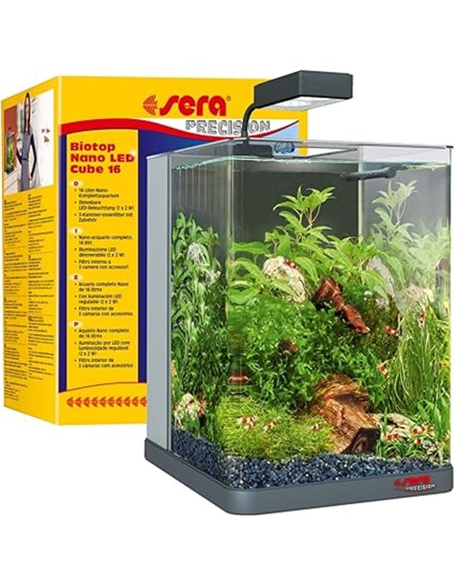 sera Biotop Nano LED Cube 16-16 L Nano Complete Freshwater Aquarium with LED Lighting and Filter 3 Chamber