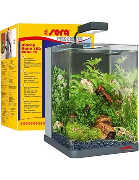 sera Biotop Nano LED Cube 16-16 L Nano Complete Freshwater Aquarium with LED Lighting and Filter 3 Chamber