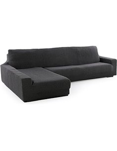 Funda Super Elástica Chaise Longue Brazo Largo Izquierdo (Visto de Frente) | Modelo NOVELE | Gris Oscuro | Protector de Calidad 