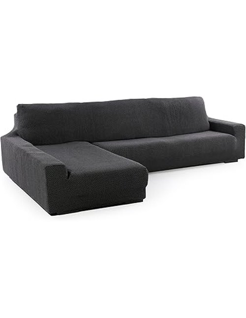 Funda Super Elástica Chaise Longue Brazo Largo Izquierdo (Visto de Frente) | Modelo NOVELE | Gris Oscuro | Protector de Calidad 